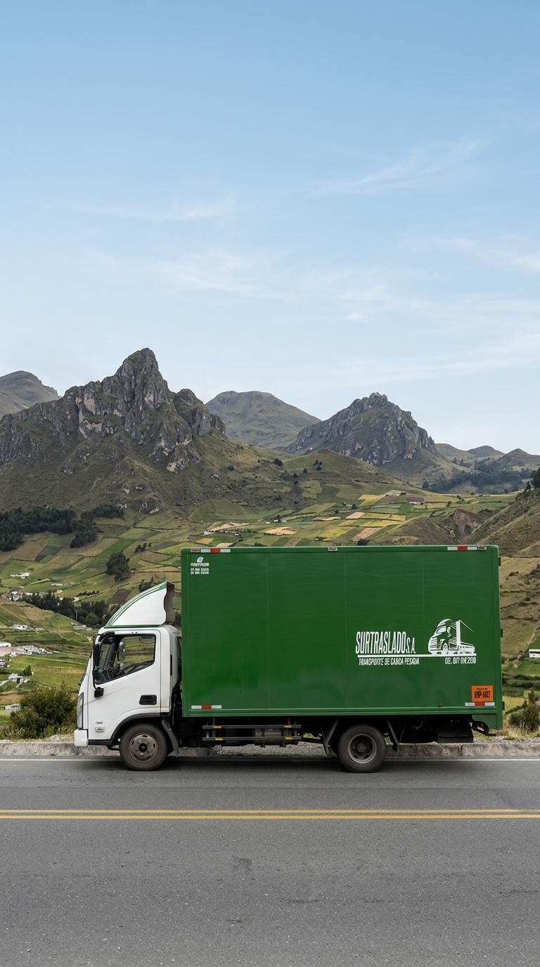 Furgón cerrado de SURTRASLADO S.A. en plena ruta por la sierra ecuatoriana